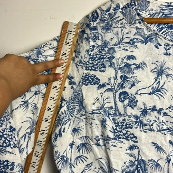 Joie Tunic Top Blouse Size 2X 100% Linen Long 3/4 Sleeve Novelty Print Natural - Picture 8 of 10